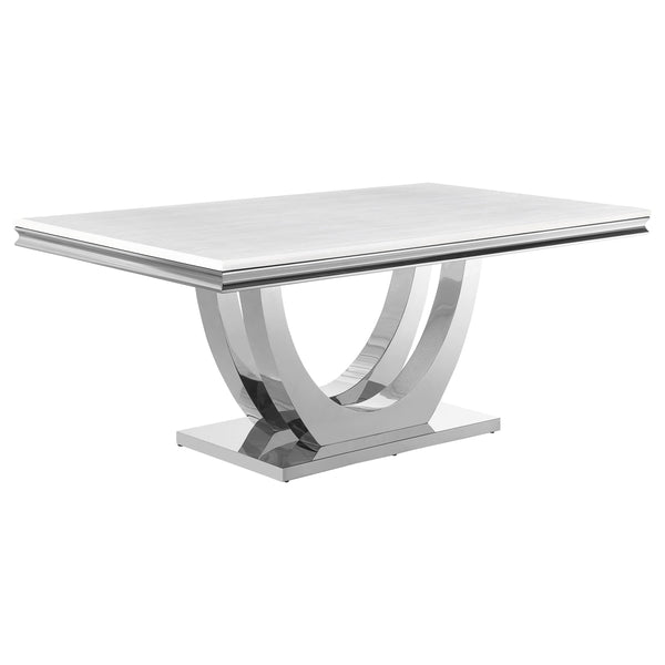 Kerwin Rectangle Faux Marble Top Dining Table White and Chrome image