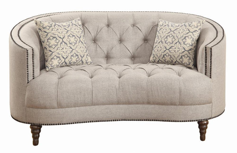 Avonlea Sloped Arm Upholstered Loveseat Trim Grey