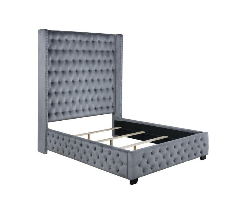 Rocori Eastern King Wingback Tufted Bed Grey