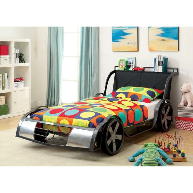 GT RACER Silver/Gun Metal Twin Bed