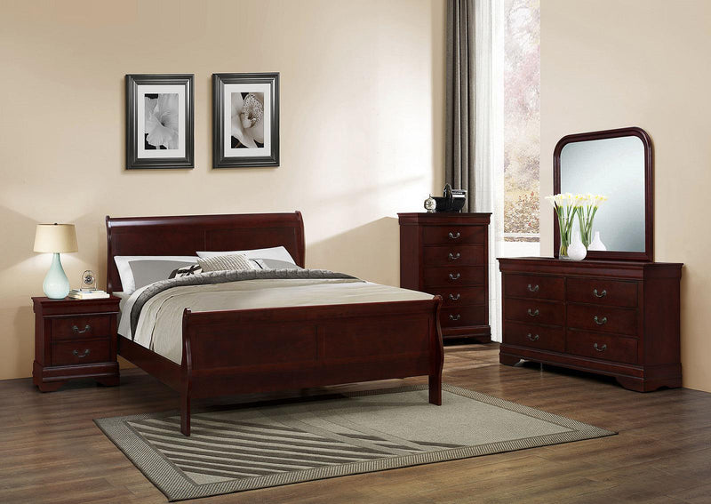 Galaxy Home Louis Phillipe Twin Sleigh Bed in Cherry GHF-808857629654 - Winder Mattress & Furniture