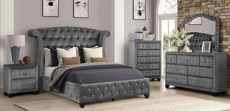 Galaxy Home Sophia King Upholstered Bed in Gray GHF-733569352944 - Winder Mattress & Furniture