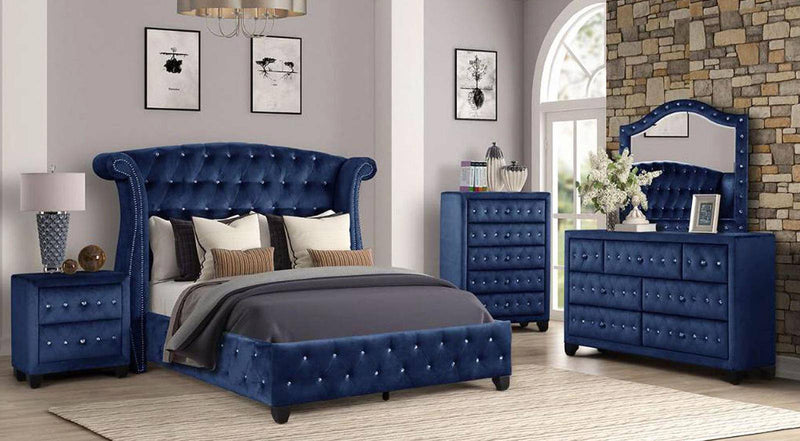 Galaxy Home Sophia Queen Upholstered Bed in Blue GHF-733569287789 - Winder Mattress & Furniture