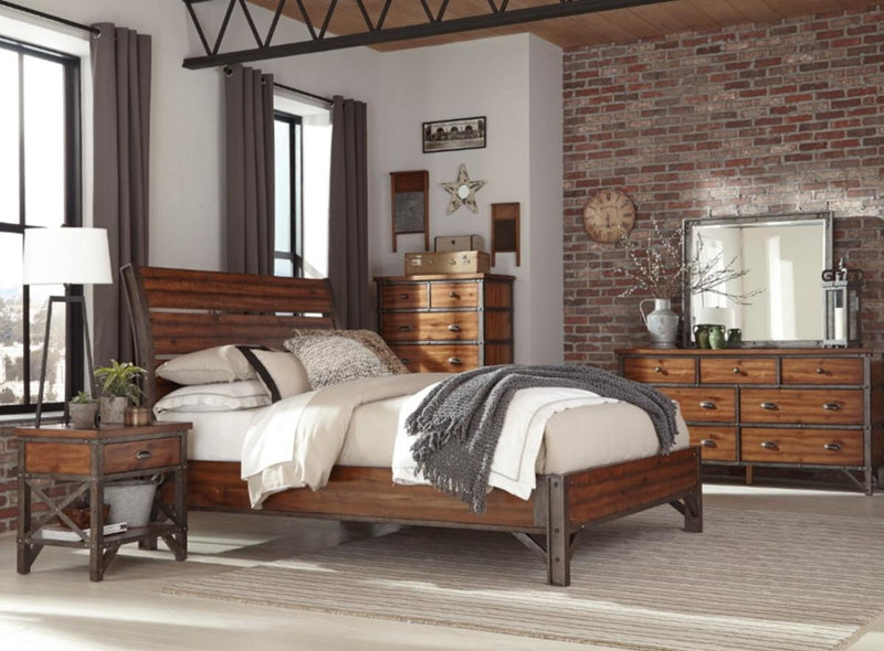 Homelegance Holverson King Platform Bed in Rustic Brown & Gunmetal 1715K-1EK*