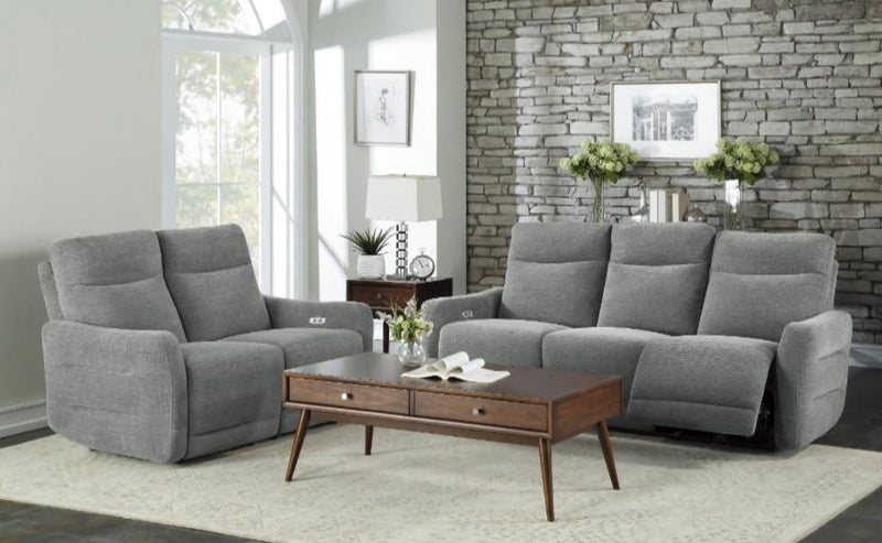 Homelegance Furniture Edition Power Double Lay Flat Reclining Sofa in Dove Grey 9804DV-3PWH