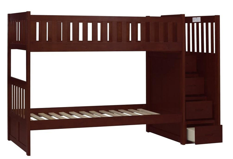 Rowe Bunk Bed w/ Reversible Step Storage in Dark Cherry B2013SBDC-1*