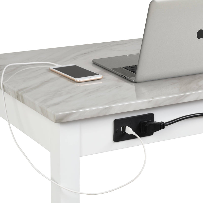 CELESTE DESK W/WHITE/GRAY FAUX MARBLE TOP-WHITE  BASE - Winder Mattress & Furniture