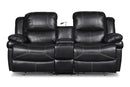 FLYNN CONSOLE LOVESEAT W/ READING LIGHT- BLACK - Winder Mattress & Furniture