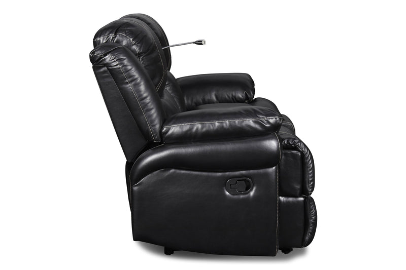 FLYNN CONSOLE LOVESEAT W/ READING LIGHT- BLACK - Winder Mattress & Furniture