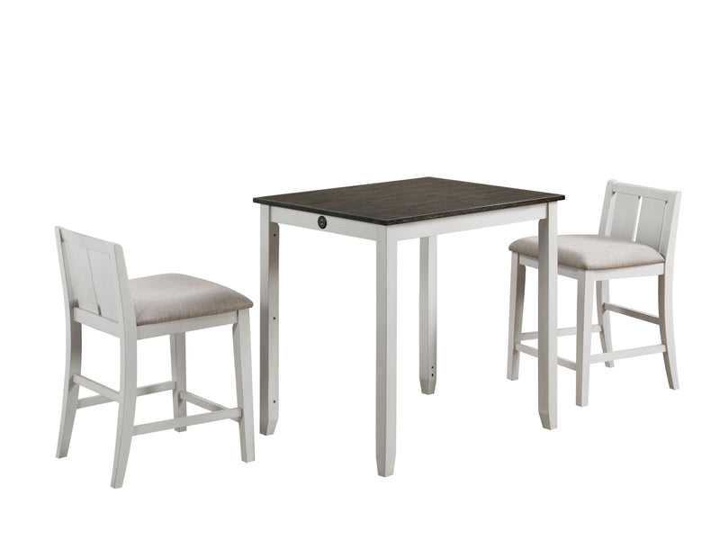 HESTON 36" STORAGE COUNTER TABLE SET W/2 CHAIRS-WHITE/GRAY - Winder Mattress & Furniture