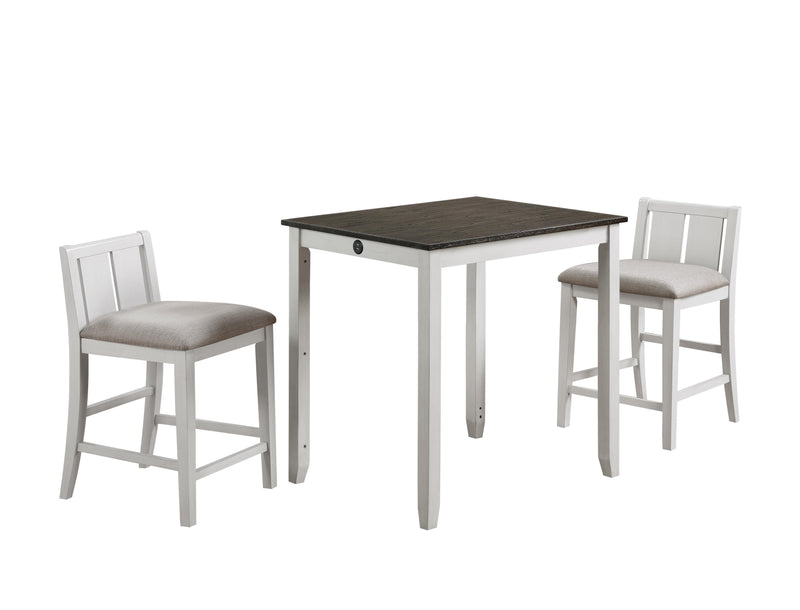 HESTON 36" STORAGE COUNTER TABLE SET W/2 CHAIRS-WHITE/GRAY - Winder Mattress & Furniture