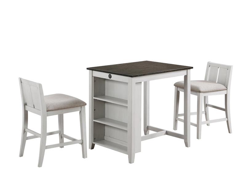 HESTON 36" STORAGE COUNTER TABLE SET W/2 CHAIRS-WHITE/GRAY - Winder Mattress & Furniture