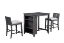 HESTON 36" STORAGE COUNTER TABLE SET W/2 CHAIRS-GRAY - Winder Mattress & Furniture