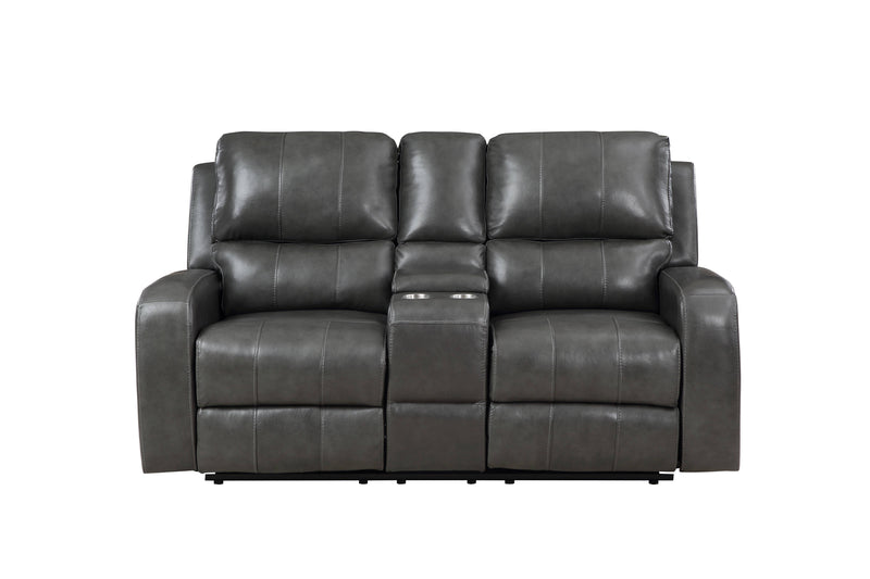 LINTON LEATHER CONSOLE LOVESEAT W/ DUAL RECLINERS-GRAY - Winder Mattress & Furniture