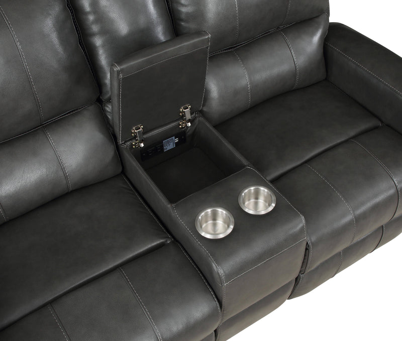 LINTON LEATHER CONSOLE LOVESEAT W/ PWR FR-GRAY - Winder Mattress & Furniture