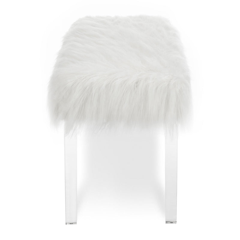 MARILYN UPHOLSTERED WHITE GLAM FAUX FUR BENCH - Winder Mattress & Furniture