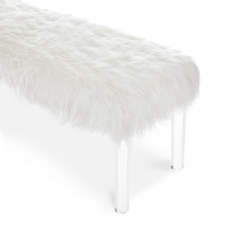 MARILYN UPHOLSTERED WHITE GLAM FAUX FUR BENCH - Winder Mattress & Furniture