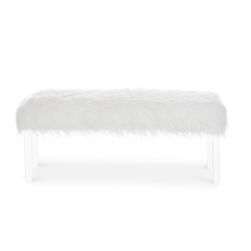 MARILYN UPHOLSTERED WHITE GLAM FAUX FUR BENCH - Winder Mattress & Furniture