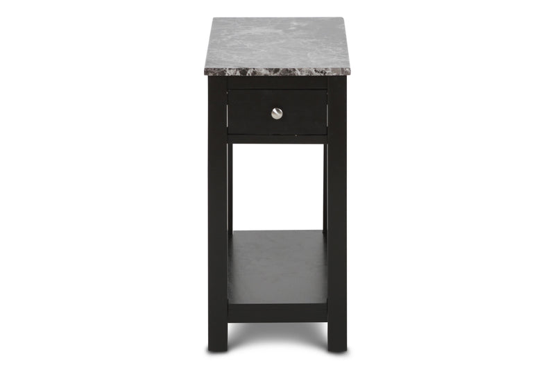 NOAH END TABLE WITH DRAWER-BLACK W/ FAUX MARBLE TOP - Winder Mattress & Furniture
