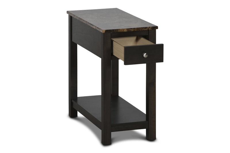 NOAH END TABLE WITH DRAWER-ESPRESSO W/FAUX MARBLE TOP - Winder Mattress & Furniture