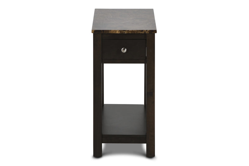 NOAH END TABLE WITH DRAWER-ESPRESSO W/FAUX MARBLE TOP - Winder Mattress & Furniture