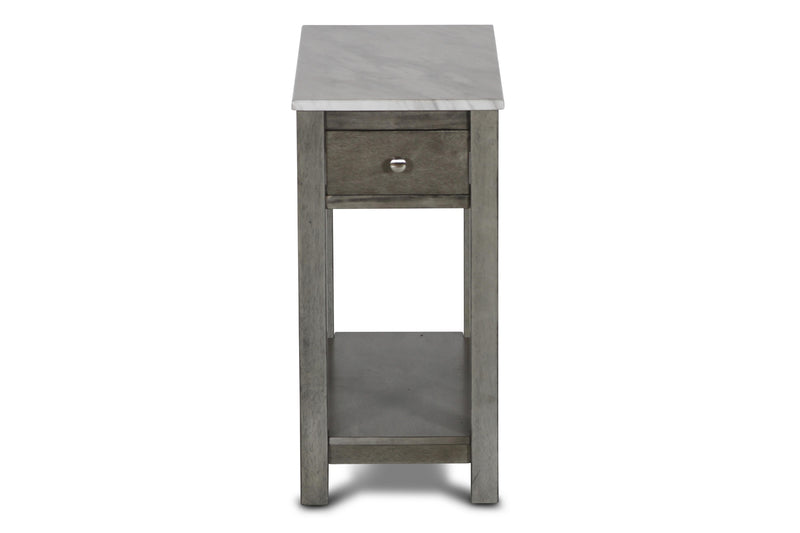 NOAH END TABLE WITH DRAWER-GRAY W/FAUX MARBLE TOP - Winder Mattress & Furniture