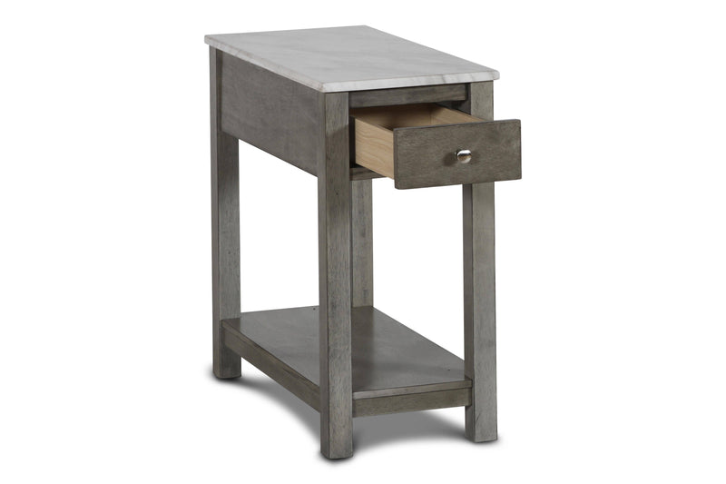 NOAH END TABLE WITH DRAWER-GRAY W/FAUX MARBLE TOP - Winder Mattress & Furniture