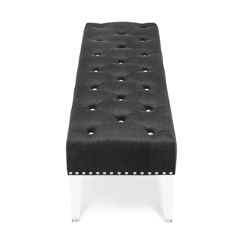 VIVIAN BLACK VELVET BENCH WITH CRYSTAL BUTTONS - Winder Mattress & Furniture