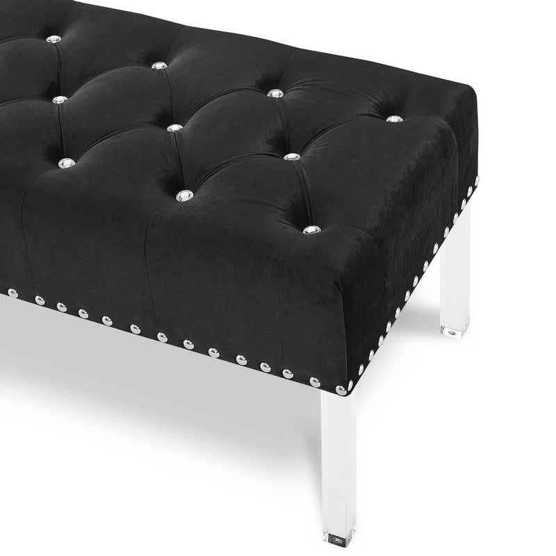 VIVIAN BLACK VELVET BENCH WITH CRYSTAL BUTTONS - Winder Mattress & Furniture