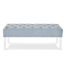 VIVIAN LIGHT BLUE VELVET BENCH WITH CRYSTAL BUTTONS - Winder Mattress & Furniture