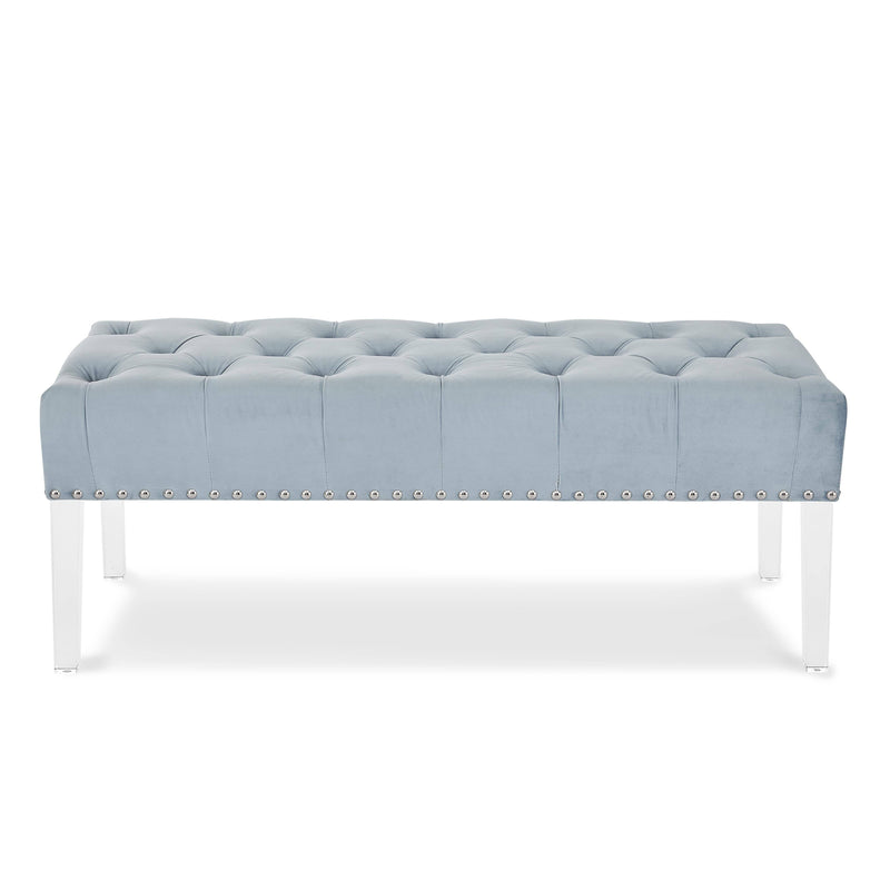 VIVIAN LIGHT BLUE VELVET BENCH WITH CRYSTAL BUTTONS - Winder Mattress & Furniture