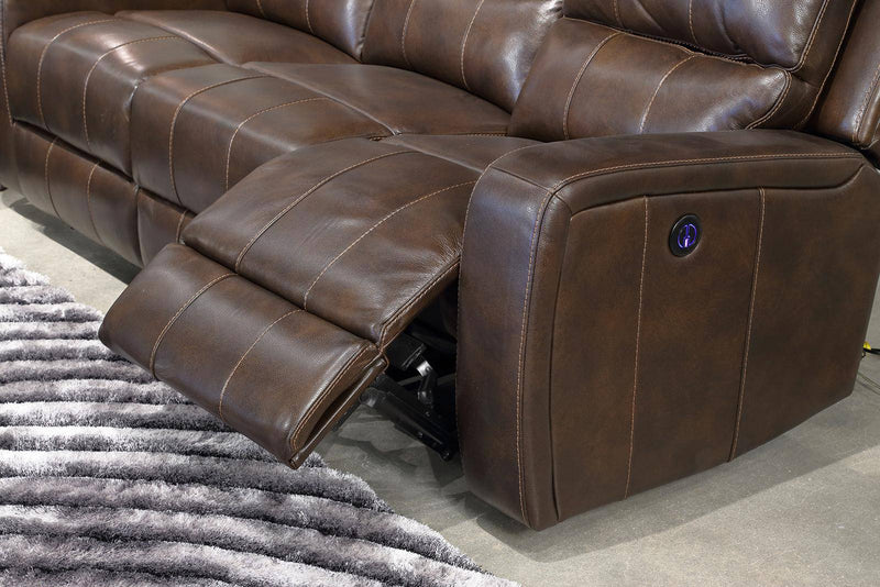 New Classic Furniture Linton Sofa with Dual Recliner in Brown - Winder Mattress & Furniture